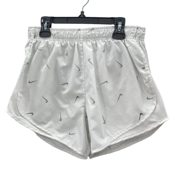 Nike Lined Running Shorts White w/Silver Swoosh Women's Size M - Picture 1 of 8